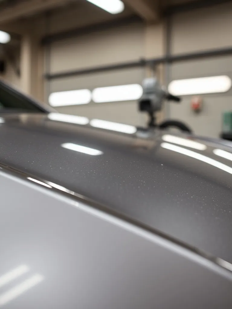 High-end car detailing workshop in Mouscron, blurred backgro